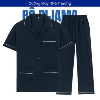 Bộ đồ pijama nam trung niên vải lụa mềm loại bộ đồ cho bố mặc co giãn thoải mái BO39