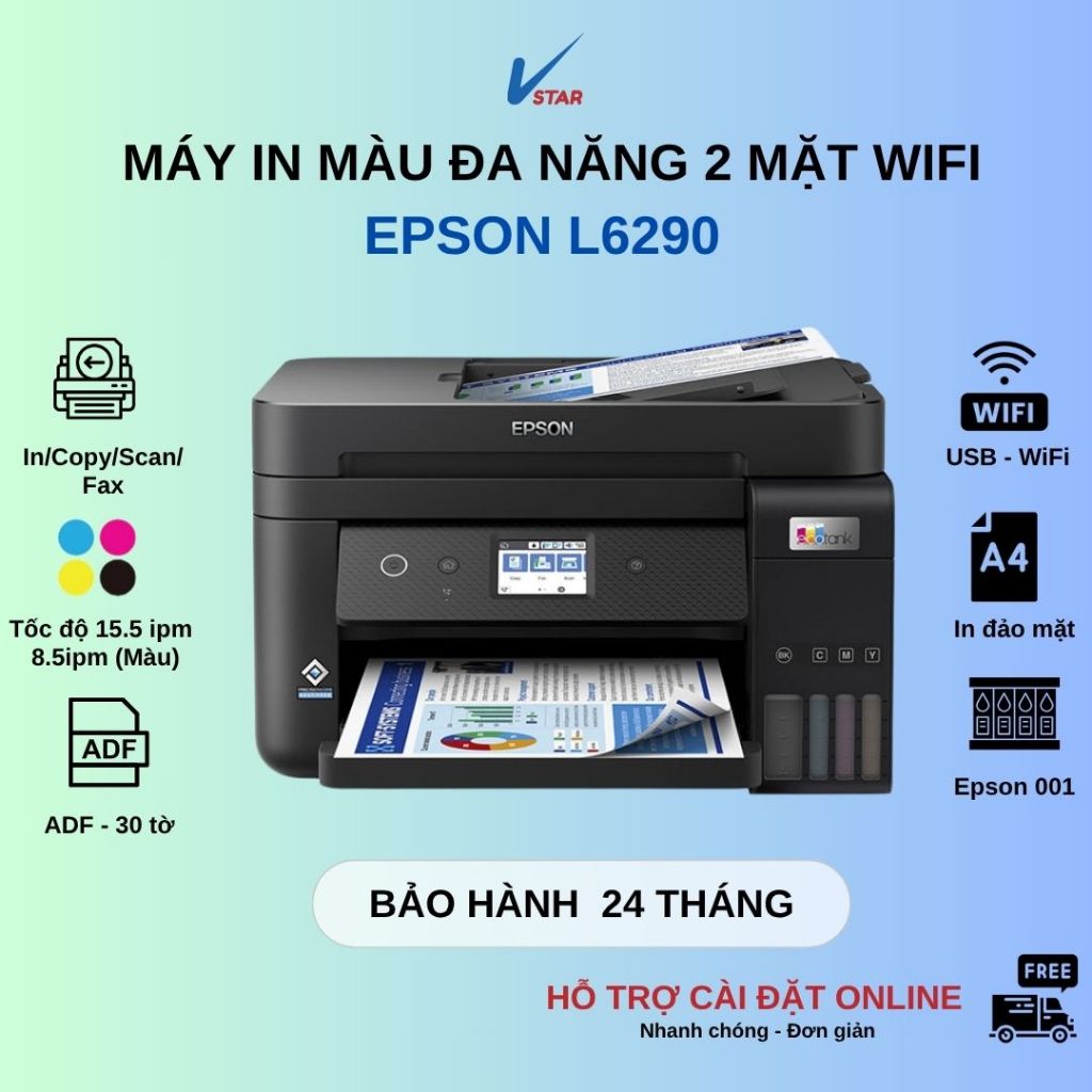 Máy In Phun Màu Đa Năng Epson EcoTank L6290 - In màu 2 mặt, In Wifi, ADF - Kèm mực chính hãng