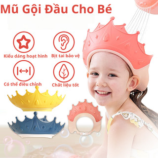 Mũ gội đầu chắn nước vương miện cho bé nhựa PP, có thể điều chỉnh vòng đầu, mũ tắm chặn nước cho bé