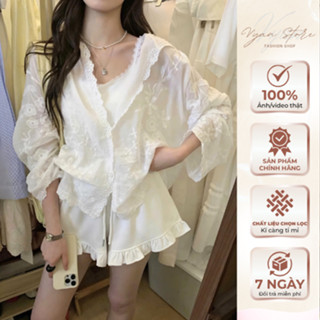 Áo Khoác Ren Nữ Thêu Hoa Mặc Đi Biển, Áo Cardigan Ren Có Mũ Trùm Đầu Hot Trend - Vyan Store