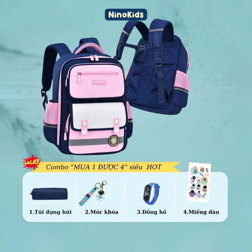 Balo đi học cho bé gái từ 6-14 tuổi, tặng kèm Combo phụ kiện hấp dẫn, thiết kế đệm lưng chống gù, BL