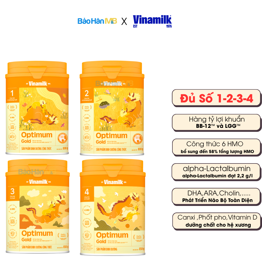 Sữa Bột Optimum Gold  Vinamilk đủ số 1, 2, 3, 4 - Lon 850g và 1,45kg [ Chính Hãng ] [ Date Mới ]