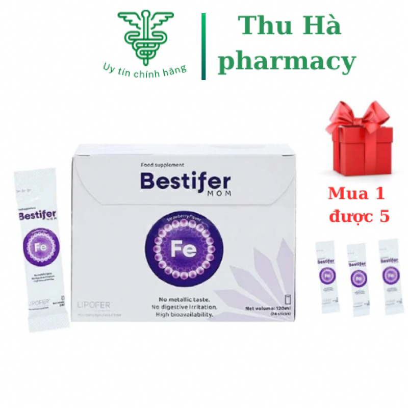 Sắt Bầu Bestifer Mom Hộp 24 Gói, Sắt Nước Cho Phụ Nữ Mang Thai Và Cho Con Bú Không Tanh -thuhapharma