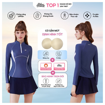 Áo bơi lẻ Nữ BIKINI PASSPORT dạng Áo bơi tay dài phối kiểu - Xám Trắng - BS1038_GR