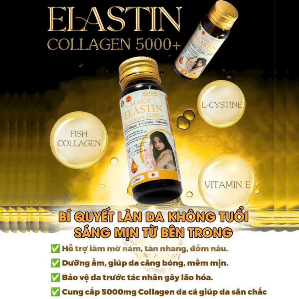 Nước uống COLLAGEN 5000+ MAICY ELASTIN giúp làm đẹp và trẻ hóa làn da, hộp 10 lọ *30ml
