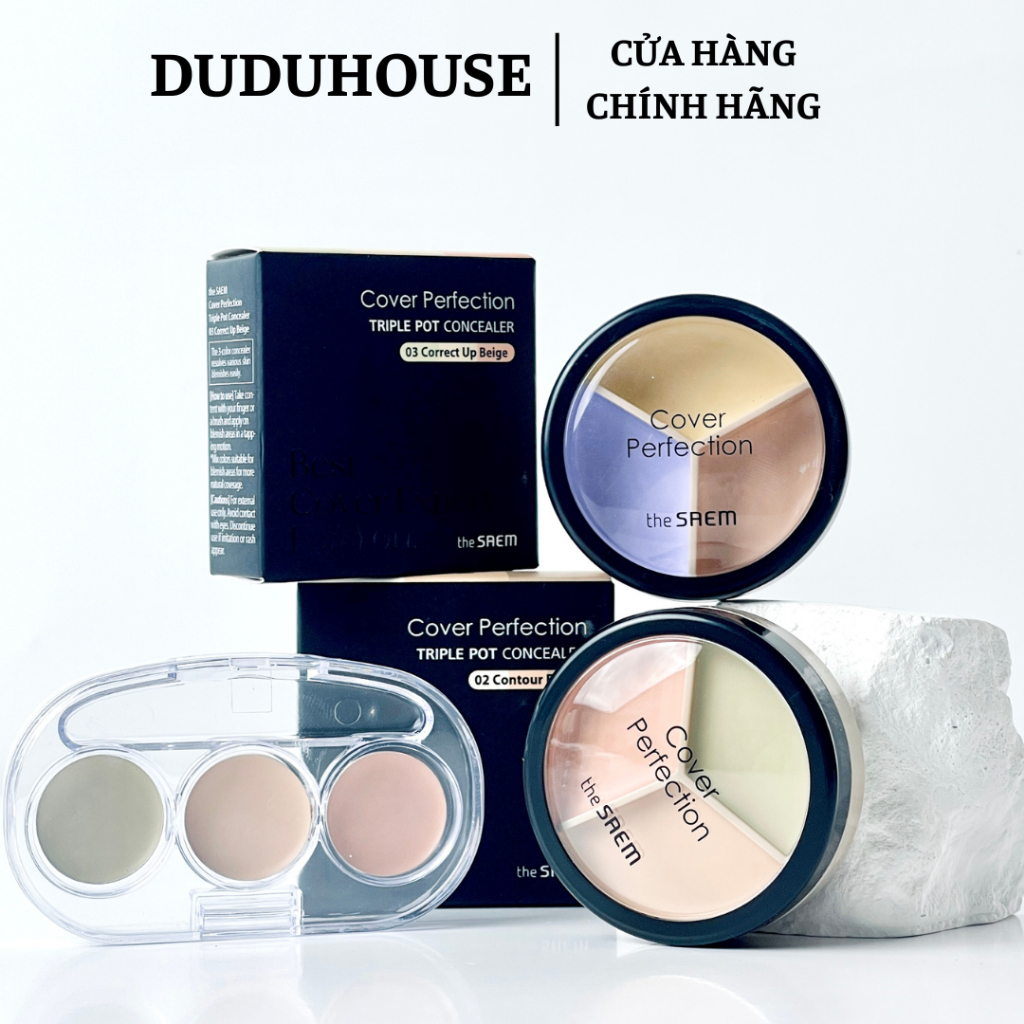 Bảng che khuyết điểm triệt sắc The Saem 3 ô đa năng Cover Perfection Triple Pot Mẫu Thử Duduhouse