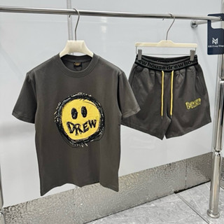 Đồ bộ quần áo nam mùa hè PB cotton in loang chữ logo icon mặt cười vàng phối quần cạp chun dệt chữ BH275P