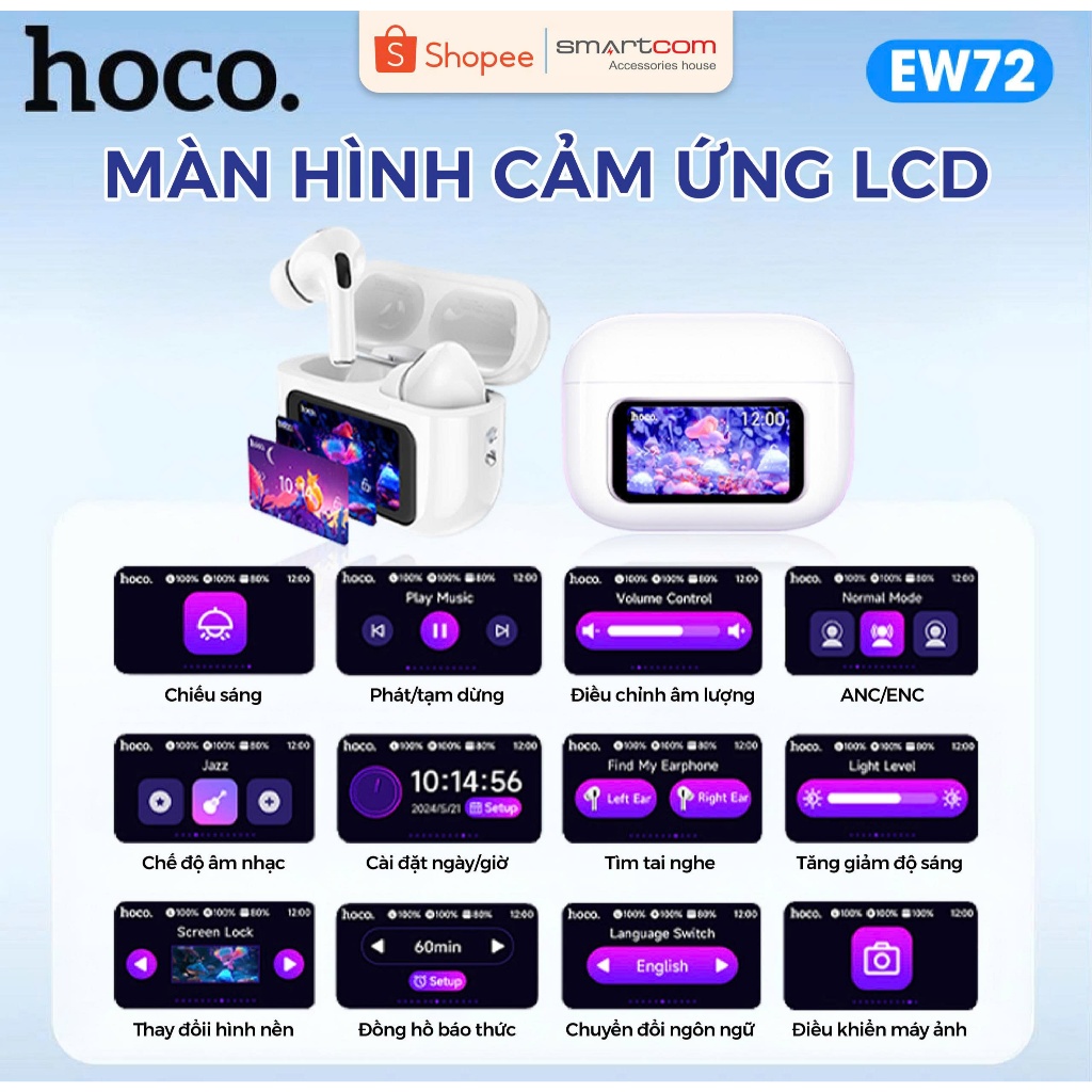 [Tặng sticker] Tai nghe bluetooth màn hình cảm ứng Hoco EW72/EW81 tích hợp ANC/ENC 12 chức năng - Pin trâu | BigBuy360 - bigbuy360.vn
