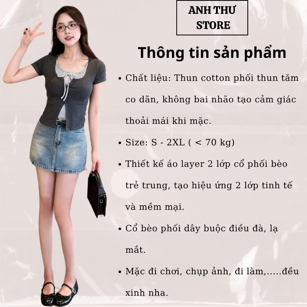 Áo Thun Nữ Cộc Tay Cổ Phối Viền Bèo Buộc Dây Thắt Nơ Chất Cotton Co Dãn Thoáng Mát, Áo Phối Viền Bèo 2 Lớp BigSize 428 | BigBuy360 - bigbuy360.vn