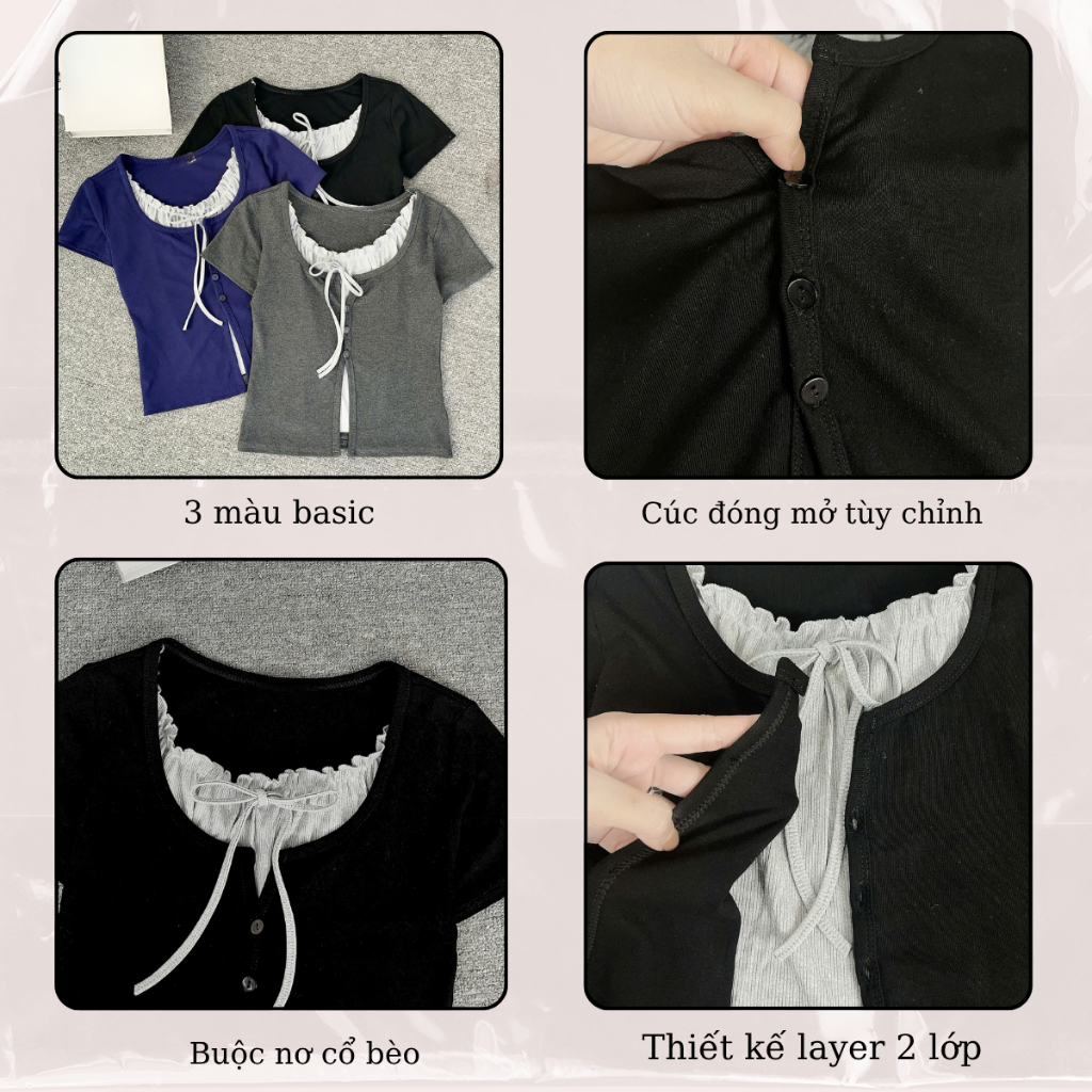 Áo Thun Nữ Cộc Tay Cổ Phối Viền Bèo Buộc Dây Thắt Nơ Chất Cotton Co Dãn Thoáng Mát, Áo Phối Viền Bèo 2 Lớp BigSize 428 | BigBuy360 - bigbuy360.vn