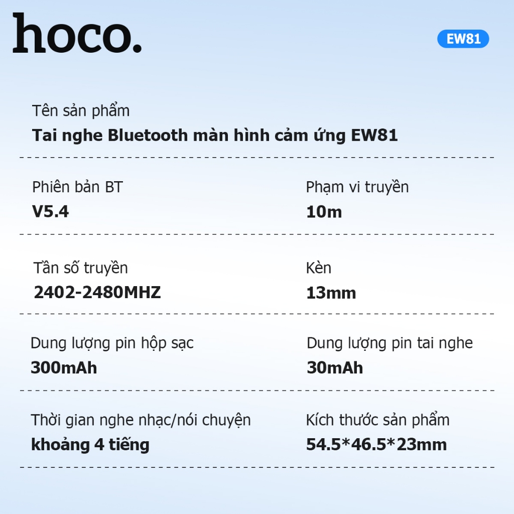 Tai nghe Bluetooth v EW72, EW81 Hoco - Màn hình cảm ứng - Chống ồn chủ động | BigBuy360 - bigbuy360.vn