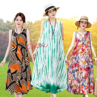 Váy lanh trung niên nữ đẹp V18b Mihi - Đầm suông thời trang mùa hè qua gối giá rẻ Bigsize sát nách cho người lớn tuổi