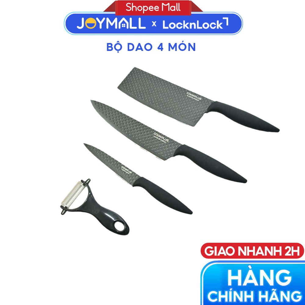 Bộ dao 4 món chống dính LocknLock CKK104S4, Hàng chính hãng, thép không gỉ, 3 dao 1 lưỡi bào-JoyMall