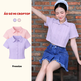 Áo sơ mi tay ngắn form croptop xếp ly TiQi Jeans chất thô nến thấm hút mồ hôi  A-148
