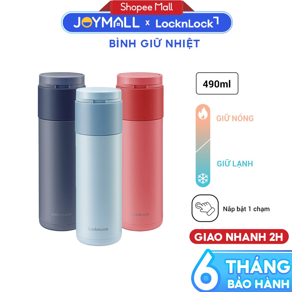 Bình giữ nhiệt LocknLock Hidden Moon LHC3275 490ml, Hàng chính hãng, nắp mở 1 chạm tiện lợi -JoyMall