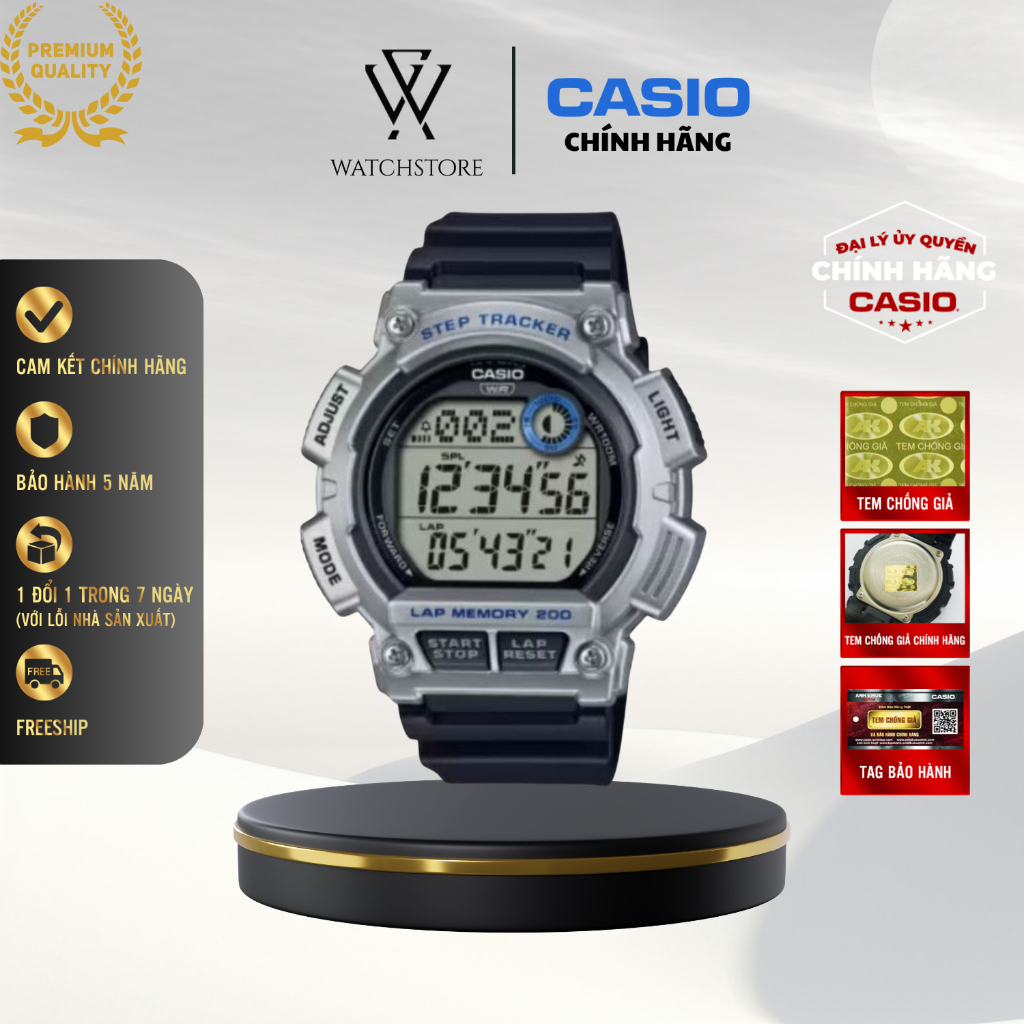 Đồng Hồ Điện Tử Nam Casio WS-2100H-1A2VDF Màu Đen Viền Bạc Kính Nhựa 48.2mm Dây Nhựa Kháng Nước Chín