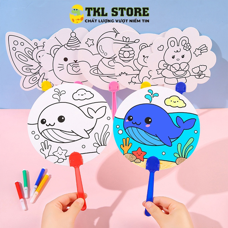 Quạt giấy tô màu cầm tay cho bé, món quà cho trẻ em thỏa sức sáng tạo - TKL STORE