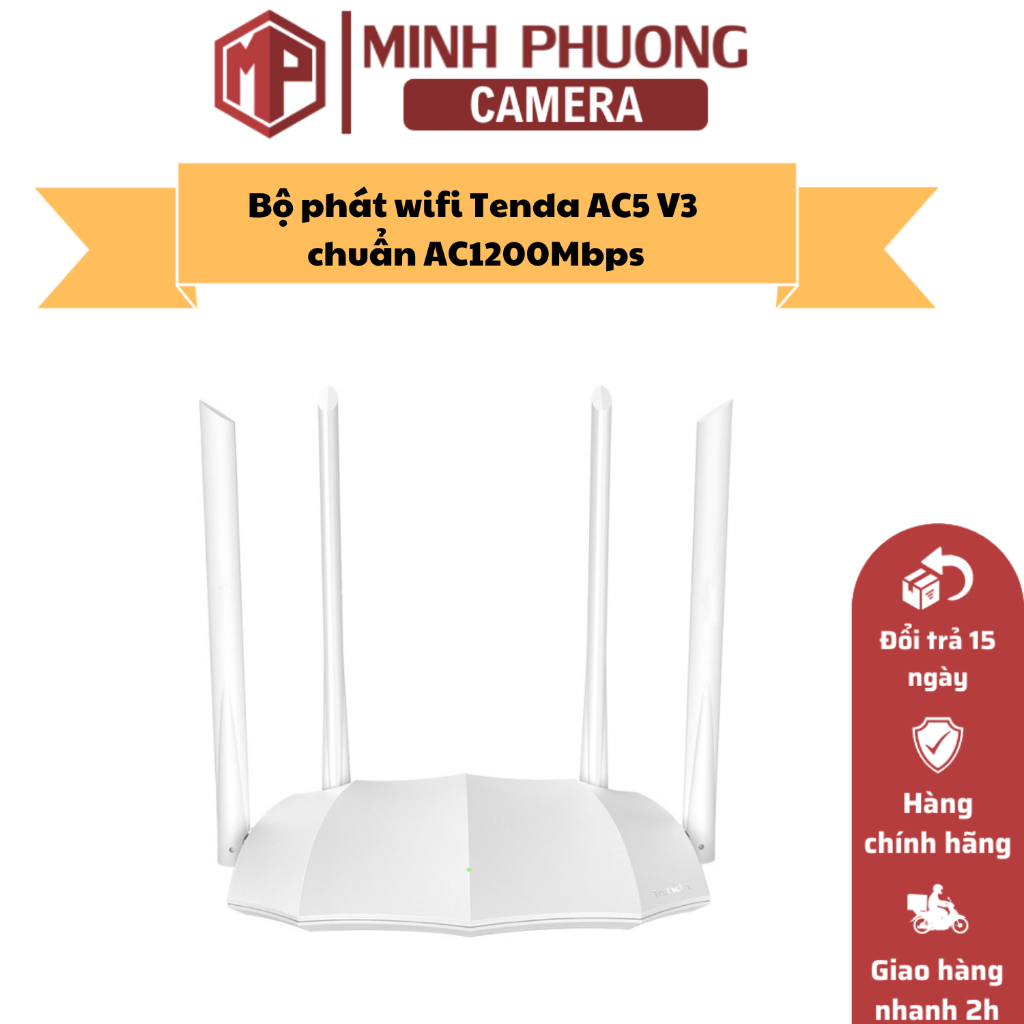 Bộ phát wifi Tenda AC5 V3 chuẩn AC1200Mbps, Bảo Hành chính hãng 24 tháng.