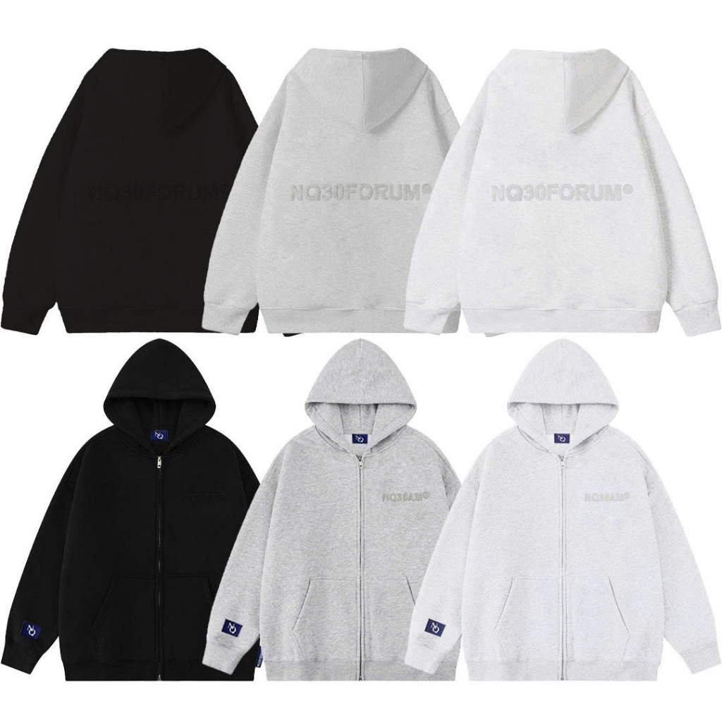 Áo Khoác Hoodie Zip COTTON Chữ Dập Nổi NQ30FORUM Form Boxy Form Rộng Nam Nữ Unisex