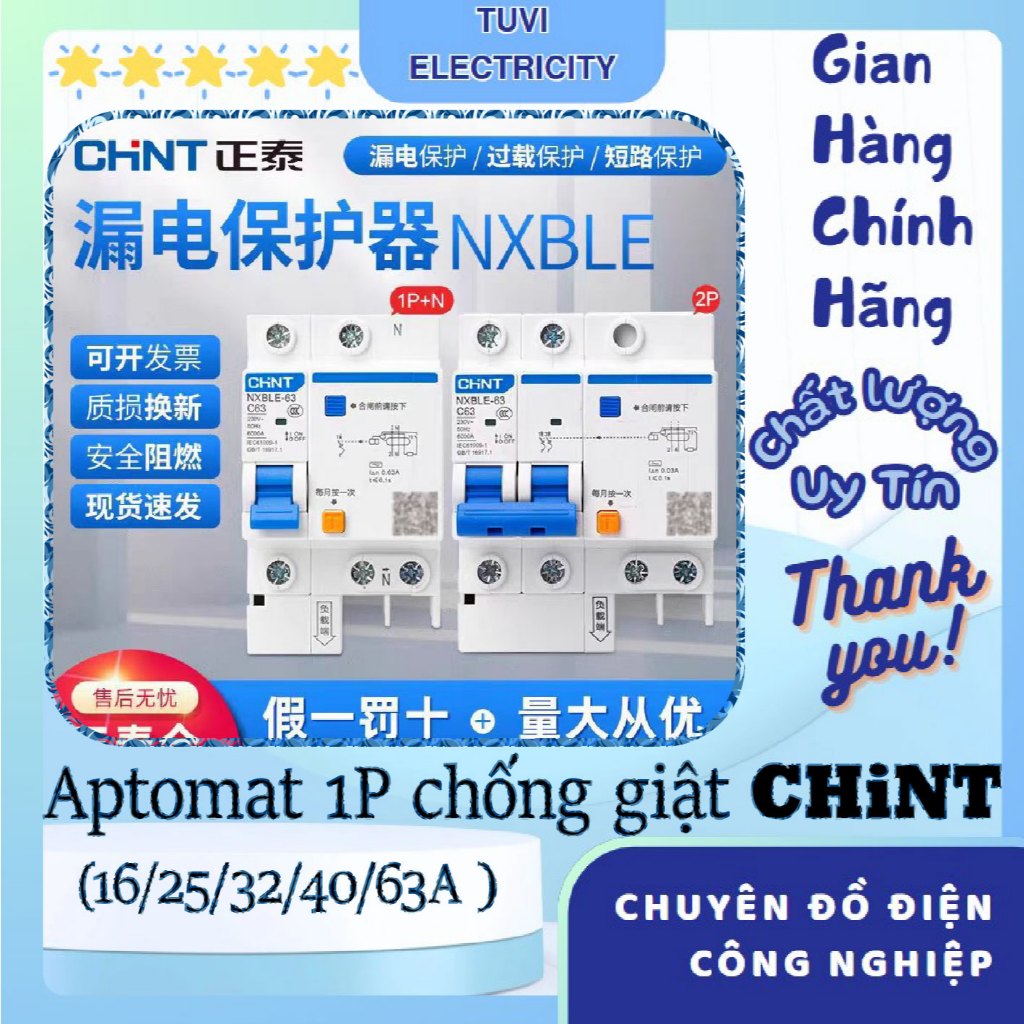 Aptomat chống giật CHiNT 1P+N, Át chống giật CHINT các lại