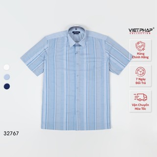 (SALE UP 70%)) Áo Sơ Mi Nam Ngắn Tay VIỆT PHÁP Form Luxury Chất liệu  Bambo In Sọc  lịch lãm, sang trọng  32768