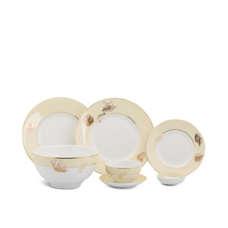 Bộ Chén Dĩa Sứ Cao Cấp Minh Long 6 người 25 sản phẩm - Camellia - Hương Biển kem