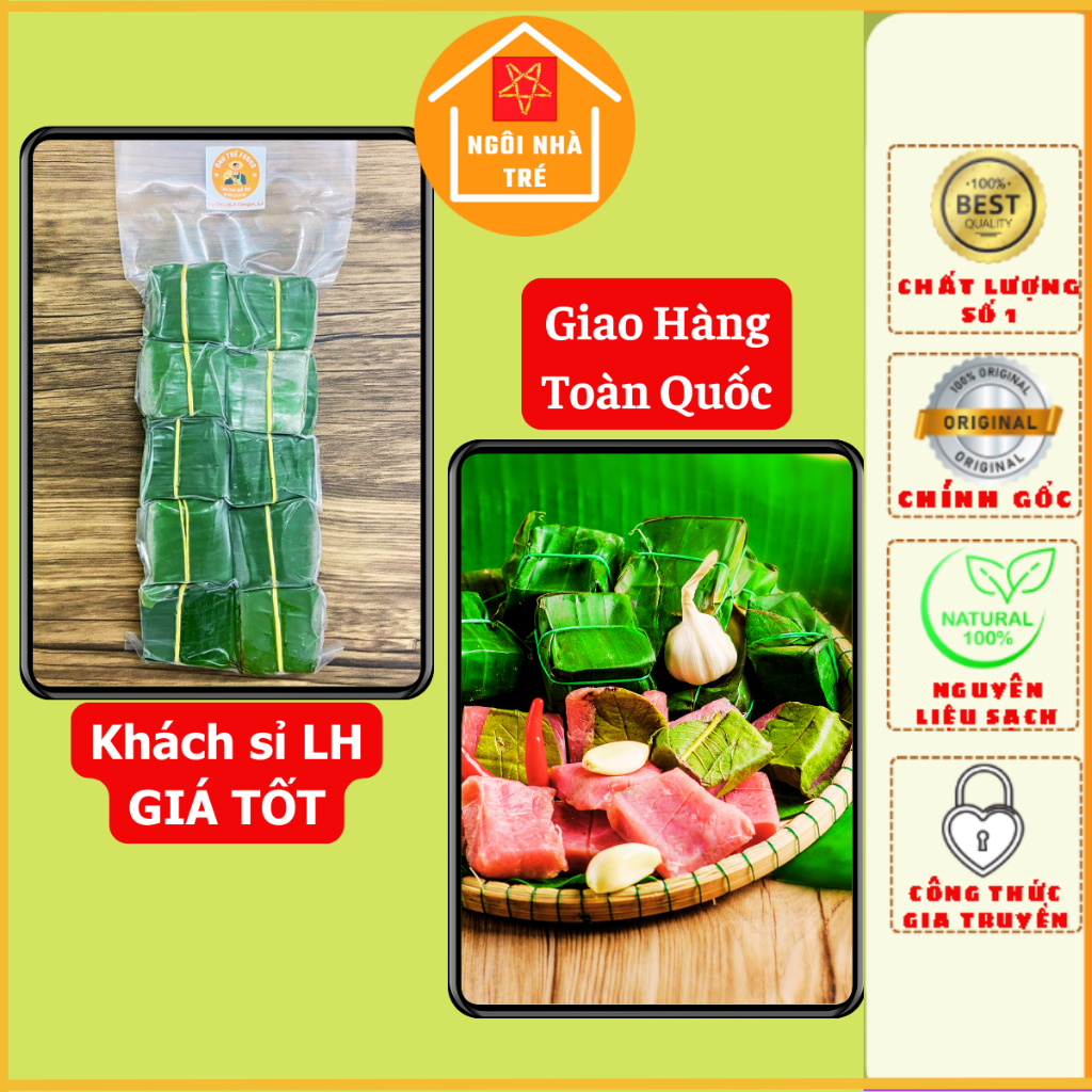 Nem Chua Chợ Huyện, Nem Chua Bình Định (10 cái/gói), Nem Chua Gói Lá Ổi - Ngôi Nhà Tré Store