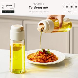 Chai đựng dầu ăn thủy tinh thông minh cao cấp nắp tự đóng mở, bình đựng dầu ăn thủy tinh chống rò rỉ