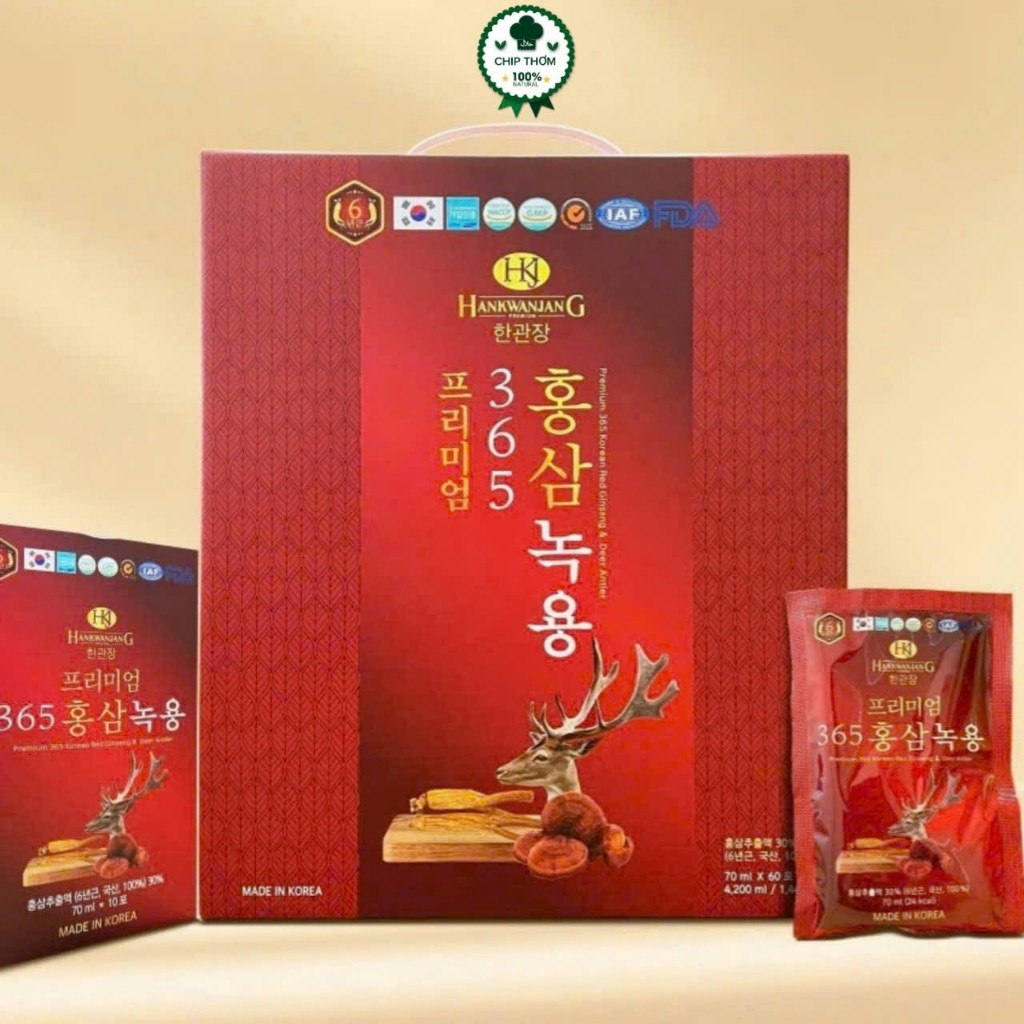 Nước Hồng Sâm Nhung Hươu Hàn Quốc Cao Cấp 365 - Hộp 60 gói x 70ml