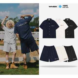 WNS Set Striped - Set áo sơ mi cộc tay và quần short oversize hình thêu nổi Local Brand WNS Chính Hãng