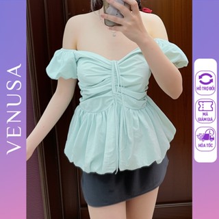Áo kiểu BIGSIZE nữ trễ vai cách điệu màu xanh ngọc bánh bèo Venusa Store