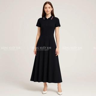 Đầm váy midi TMY cổ polo phối viền nhấn ly hàng xuất dư xịn