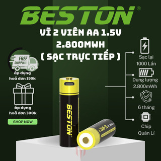 Pin Sạc AA Beston 2AM-75 Lithium 2800mWh 1.5V Micro-USB danh cho máy ảnh, đèn pin, đồ chơi, karaoke