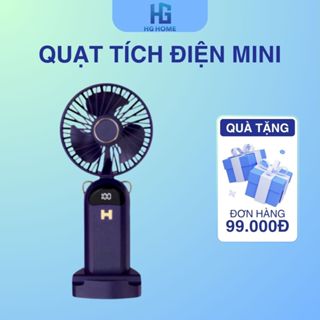 Quạt Cầm Tay Mini HGHOME Tích Điện ,Pin Sạc 10.000mAh,5 Tốc Độ Gió Có Dây Đeo Cổ,Đèn LED Hiển Thị Mẫu Mới