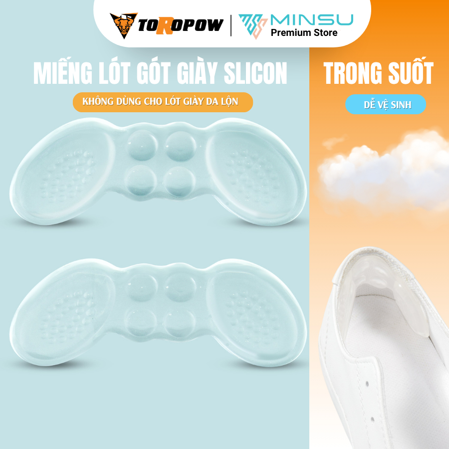 Miếng Lót Đệm Gót Giày Silion Trong Suốt MINSU M5547 Bảo Vệ Gót Chống Trầy Xước Đau Chân Silicon Giảm Size Giày Cao Gót