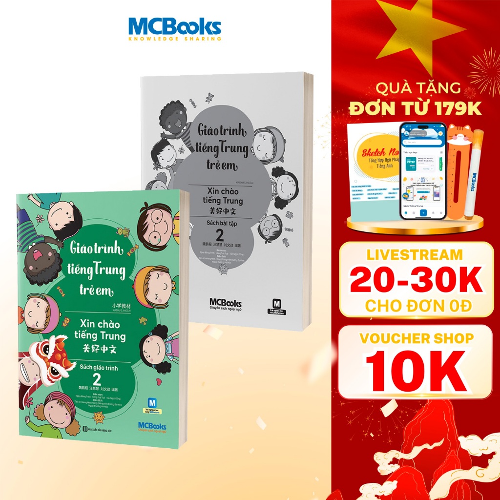 Sách - Combo Giáo Trình Tiếng Trung Trẻ Em – Xin Chào Tiếng Trung - Giáo Trình + SBT Tập 2