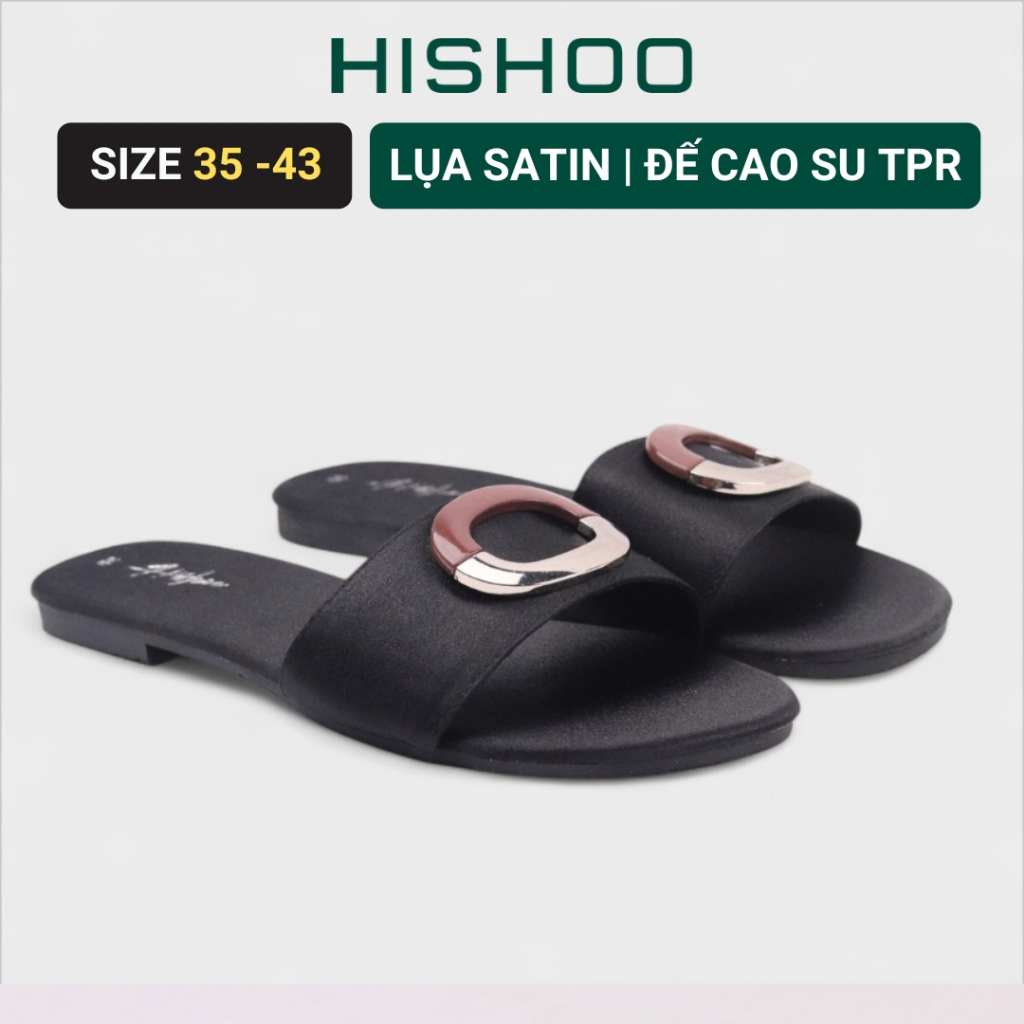 Dép lê nữ đi biển quai ngang đính khoá bạc nâu chính hãng HISHOO có Bigsize S122