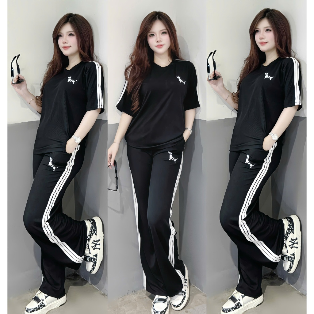SET BỘ THỂ THAO NỮ QUẦN SUÔNG ÁO FORM RỘNG THÊU HÌNH CÚN NHỎ CỰC XINH BIGSIZE 2 MÀU CHẤT THUN GÂN TĂM TRƠN Women Top | BigBuy360 - bigbuy360.vn