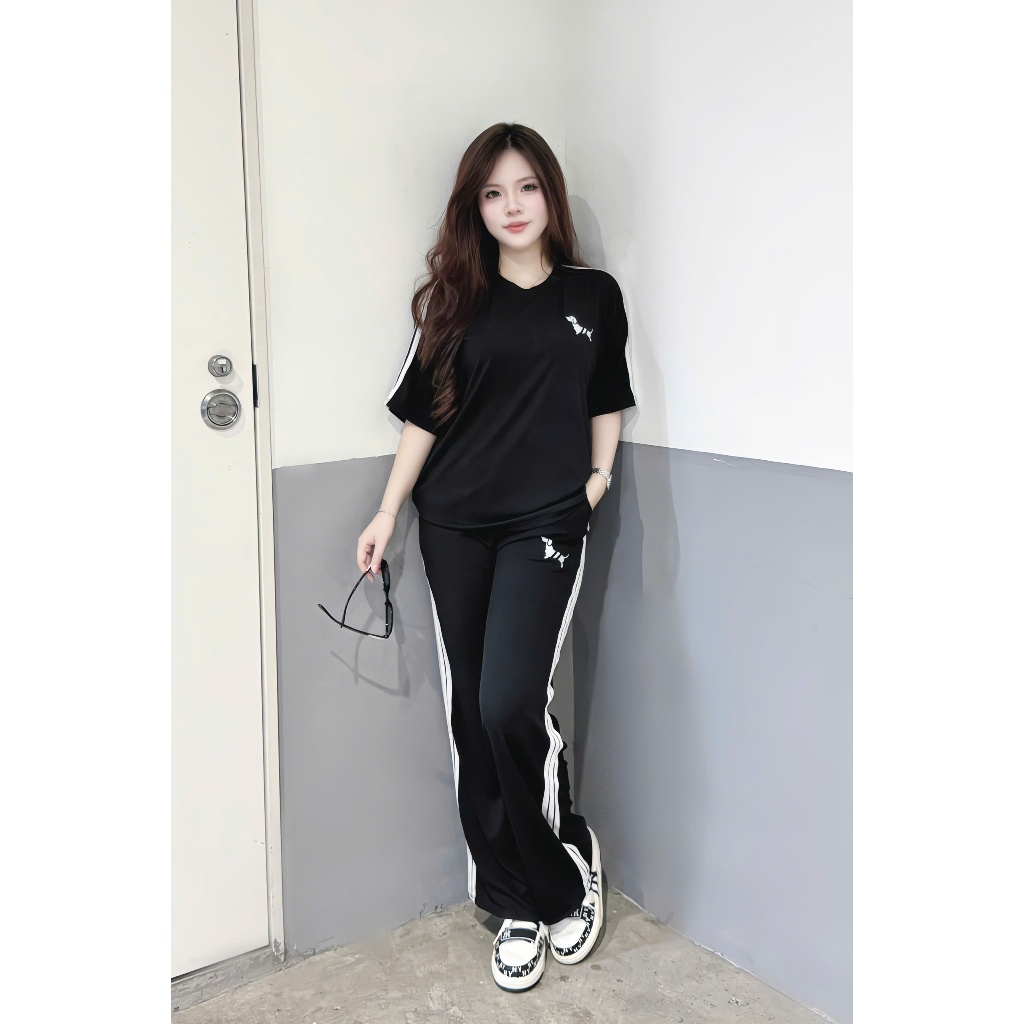 SET BỘ THỂ THAO NỮ QUẦN SUÔNG ÁO FORM RỘNG THÊU HÌNH CÚN NHỎ CỰC XINH BIGSIZE 2 MÀU CHẤT THUN GÂN TĂM TRƠN Women Top | BigBuy360 - bigbuy360.vn