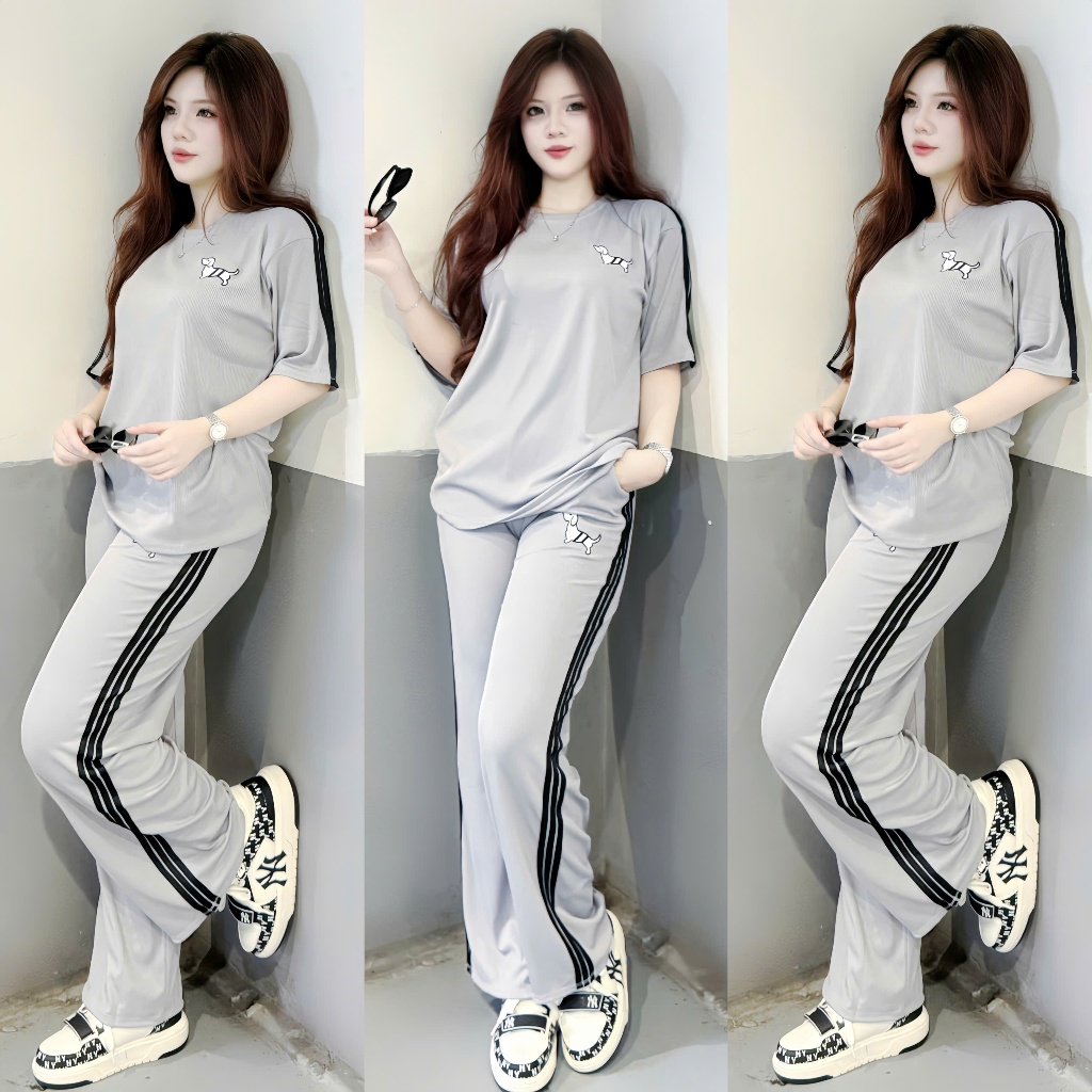 SET BỘ THỂ THAO NỮ QUẦN SUÔNG ÁO FORM RỘNG THÊU HÌNH CÚN NHỎ CỰC XINH BIGSIZE 2 MÀU CHẤT THUN GÂN TĂM TRƠN Women Top | BigBuy360 - bigbuy360.vn