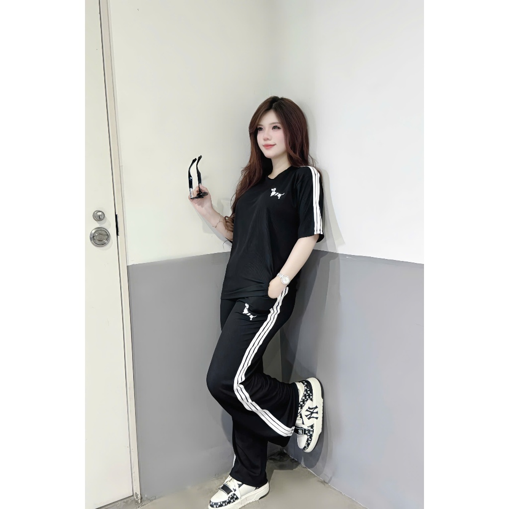 SET BỘ THỂ THAO NỮ QUẦN SUÔNG ÁO FORM RỘNG THÊU HÌNH CÚN NHỎ CỰC XINH BIGSIZE 2 MÀU CHẤT THUN GÂN TĂM TRƠN Women Top | BigBuy360 - bigbuy360.vn