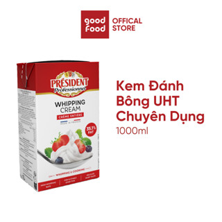 Kem Sữa Tươi Đánh Bông Tiệt Trùng, 35,1% Béo, Hiệu Suất Tốt, Nhập Khẩu Từ Pháp, Whipping Cream President - Hộp 1l
