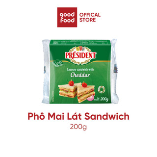  Phô Mai Lát Chế Biến Giàu Canxi Dễ Sử Dụng Cho Sandwich Phô Mai Cheddar President 10 miếng - 200g 