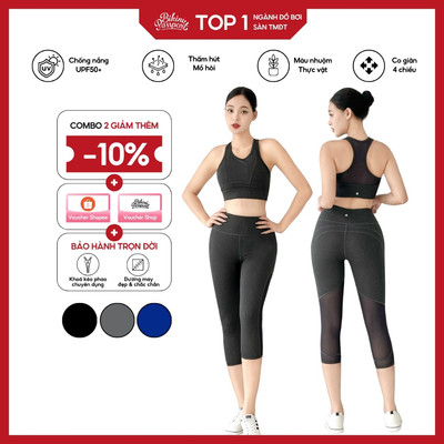 Quần tập Gym, Yoga Nữ BIKINI PASSPORT kiểu dáng lửng phối lưới - màu Xám - BG075_GR