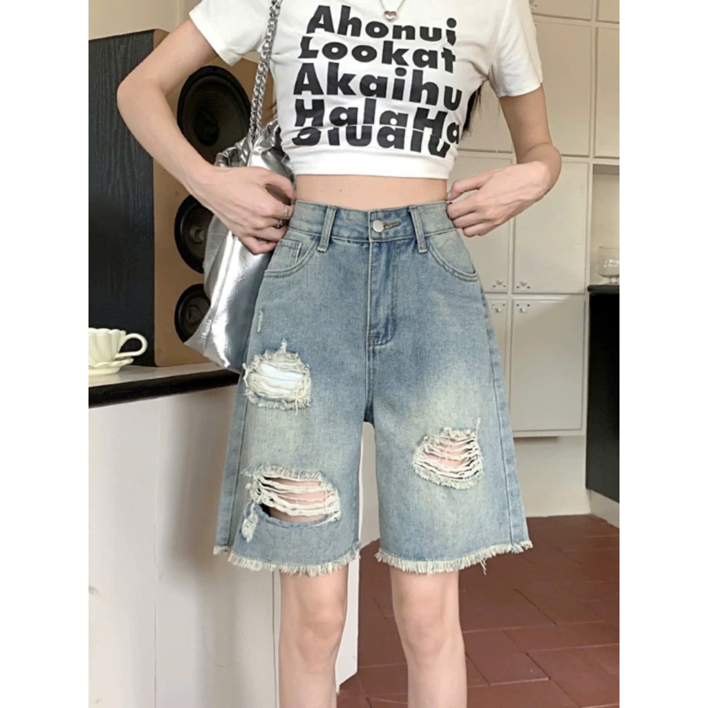 Quần jeans ngố rách ống rộng tua gấu thời trang, quần bò nữ form lửng phong cách năng động ED16 | BigBuy360 - bigbuy360.vn