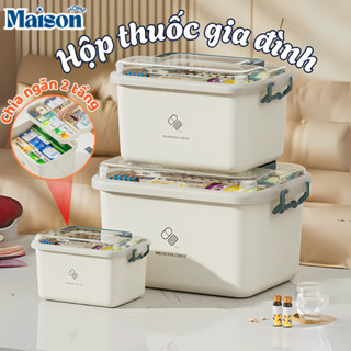  Hộp đựng thuốc sơ cứu MAISON hai lớp cỡ lớn có nắp bảo quản tay cầm tiện lợi Hộp nhựa đựng đồ đa năng 