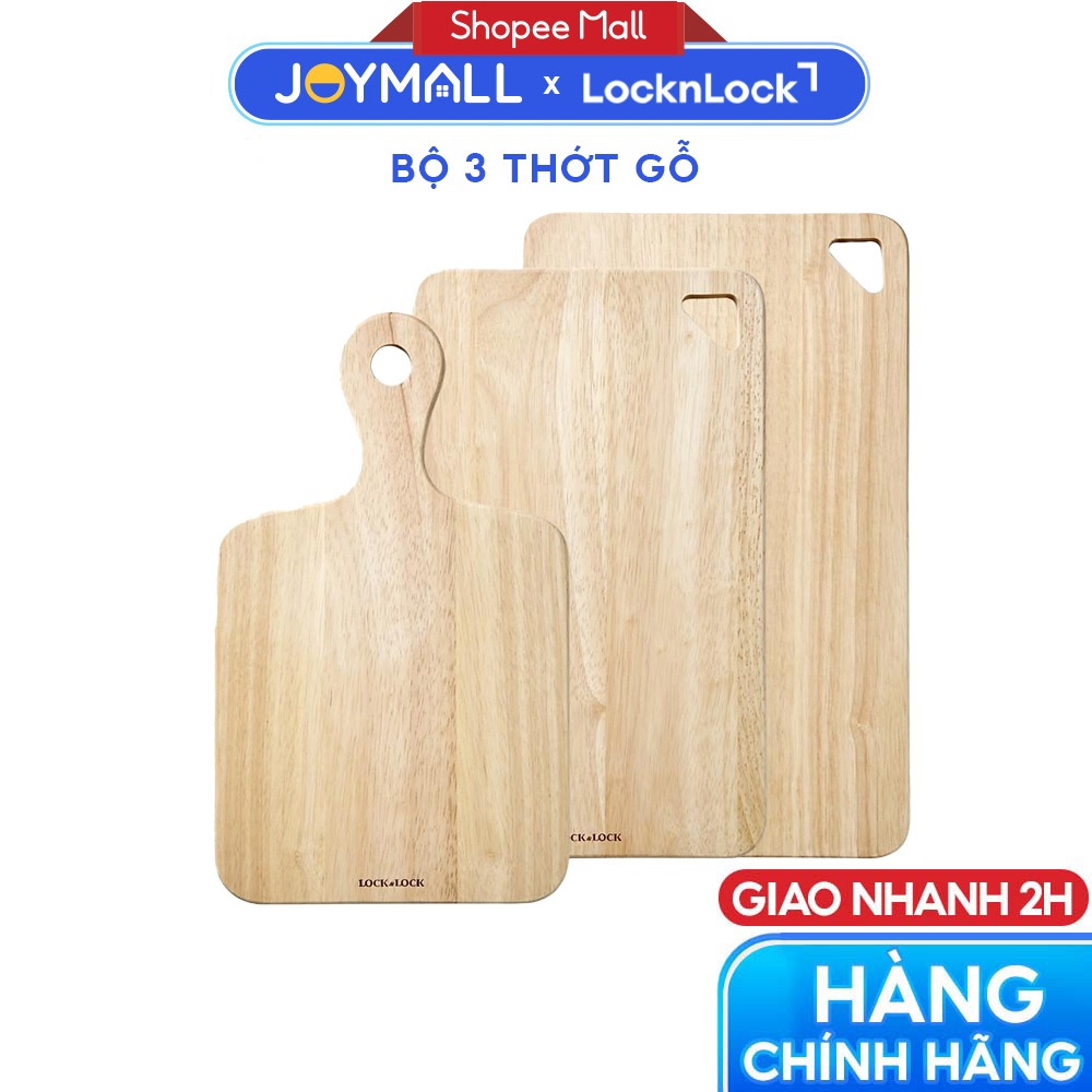 Bộ 3 Thớt Gỗ Cây Cao Su LocknLock LWC001S3 2 thớt chữ nhật 1 thớt ping pong, Hàng Chính Hãng-JoyMall