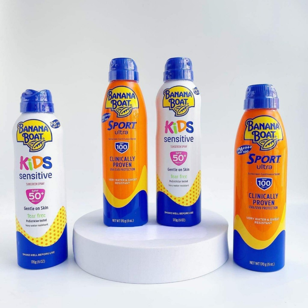 Chai xịt chống nắng BANANA BOAT SPORT SPF 65 (Mẫu mới 2026), BANANA BOAT KID SPF 50 - Chai lớn 170g