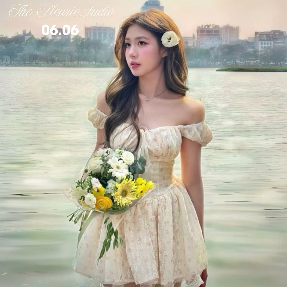 [ROSE DRESS]Váy ren brand FLEURIE bồng bềnh form xoè họa tiết hoa hồng nhí 3 lớp kèm quần bảo hộ ẢNH