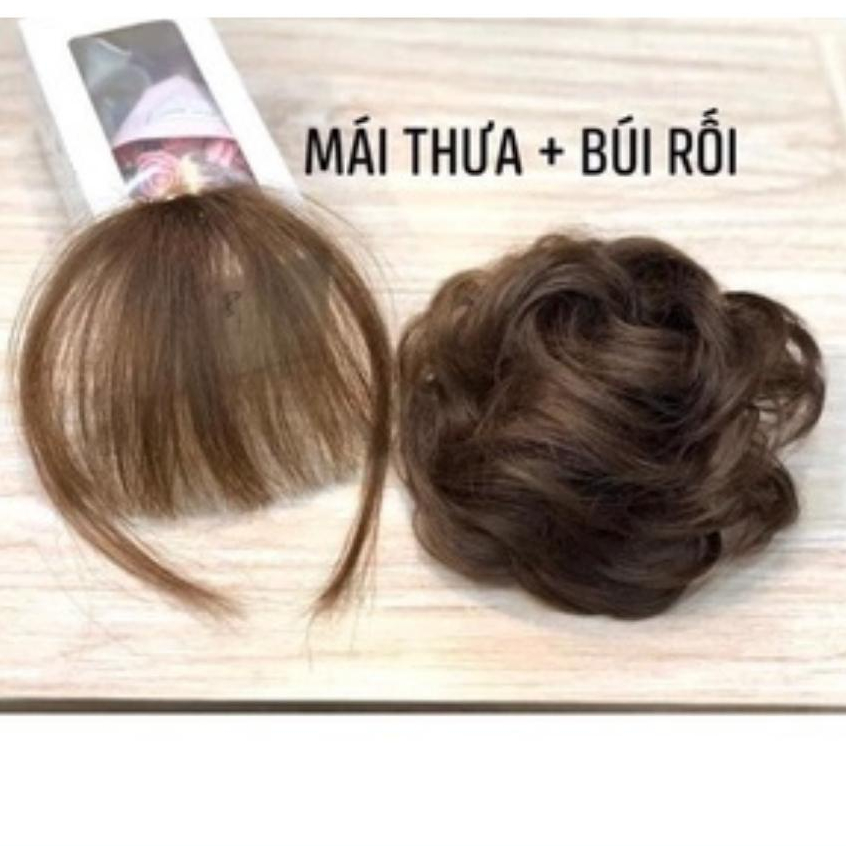 Tóc giả búi xoăn + mái thưa tóc thật